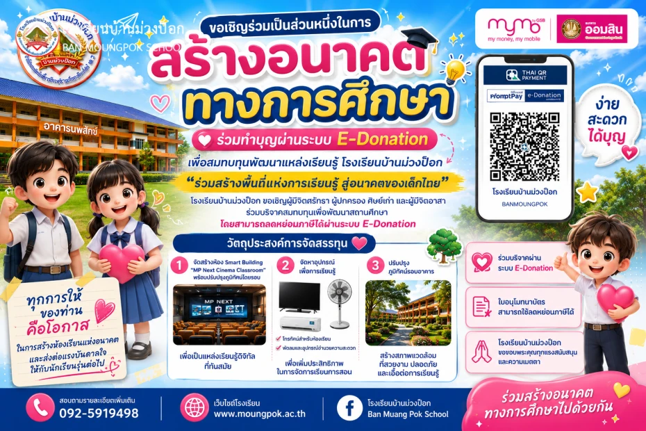 ขอเชิญร่วมเป็นส่วนหนึ่งในการสร้างอนาคตทางการศึกษา ร่วมทำบุญผ่านระบบ E-Donation